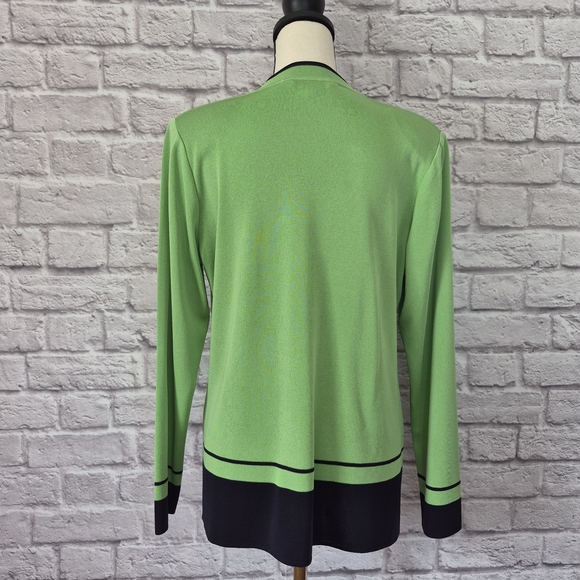 Exclusively Misook Cardigan Green Black Trim Open Front Long Sleeve Womens Sz M - Picture 6 of 8